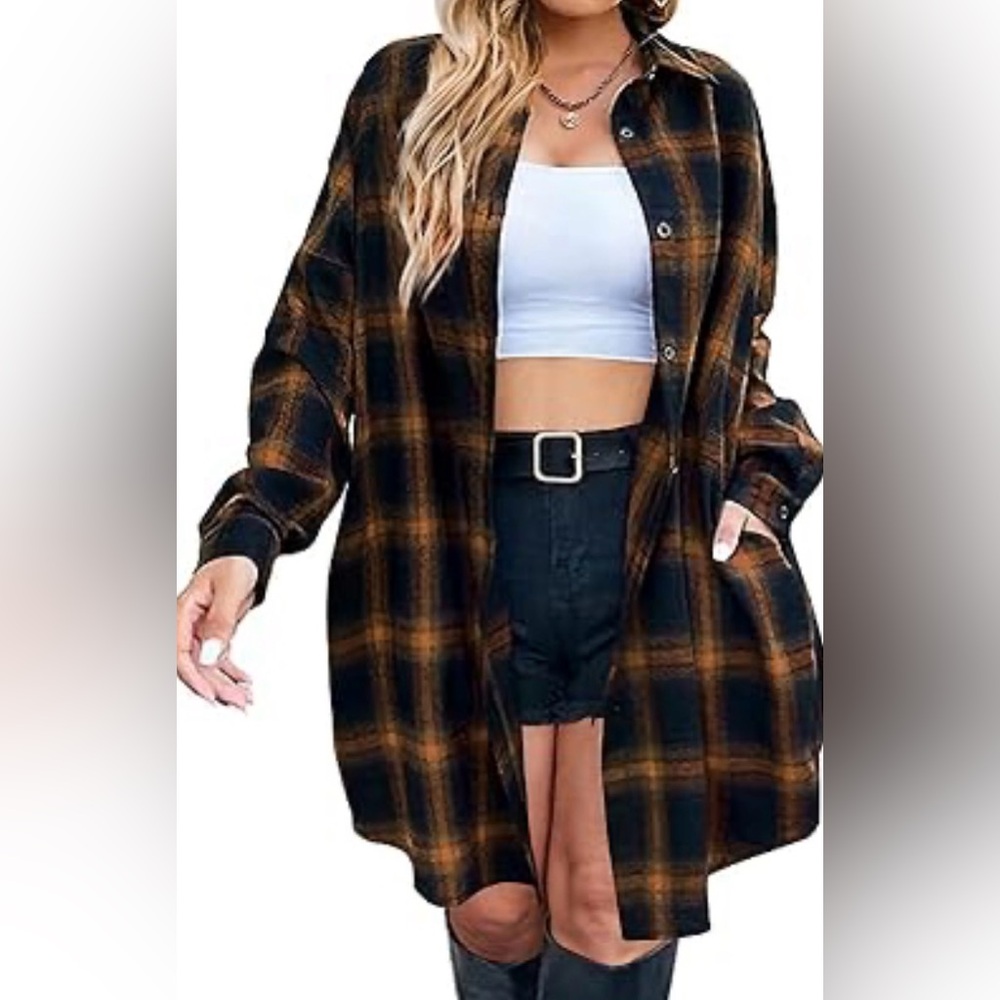IN'VOLAND Women’s Plus Plaid Flannel Long Sleeve Button Down Top with Pockets